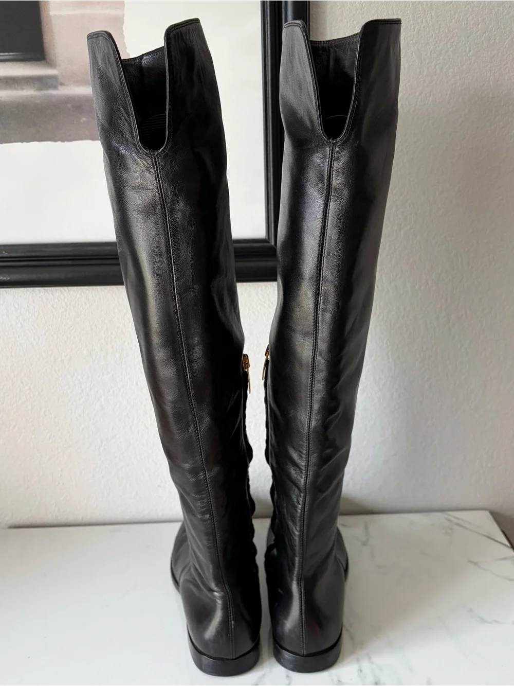 Sergio Rossi Black Leather Over the Knee Boots Side Zip Round Toe w7.5